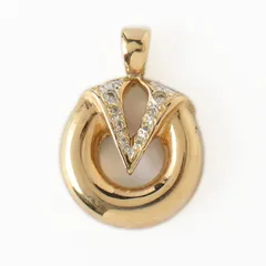 M18975 美品 VALENTINO ヴァレンティノ ヴィンテージ Vロゴ ネックレストップ ラインストーン ゴールド×クリア ペンダントトップ