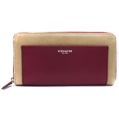 コーチ COACH 長財布 ラウンドファスナー レザー バイカラー ベージュ ワインレッド ■GY99