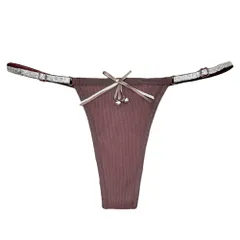 Tバック レディース 綿 リブあみ キラキラ ラメゴム サイドストリング 紐パン 調整 腰ゴム リボン セクシー かわいい アジャスター 黒 紫 rt-027