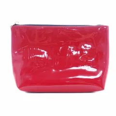 イヴサンローラン YVES SAINT LAURENT BEAUTE I WANAT IT RED メイクポーチ エナメル スクエア マチ付き ロゴチャーム付きジップ 赤 レッド 小物 ☆AA★ /TYM