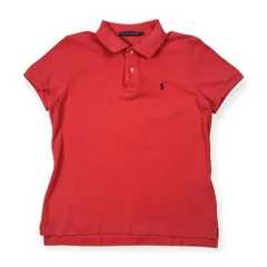 90s 00s RALPH LAUREN ラルフローレン ワンポイント 鹿の子 半袖 ポロシャツ L/朱色 レディース オールド