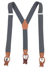MENDENG メンズ サスペンダー 2WAYサスペンダー Y型 35mm幅 ブラック ネイビー 黒 無地 吊りバンド・パンツ用 本革 レザー使用 フォーマル カジュアル 結婚式 冠婚葬祭用