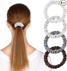 SGMSILK シュシュ 100% シルク 19匁 髪にやさしく跡がつかない 【髪と美容のプロ監修】 ヘアゴム おしゃれ 大人 ヘアロープ 髪飾り 髪ゴム シンプル ヘアアクセサリー サテン エレガント 大きめ 無地 シーン別で使える 4色