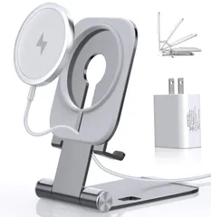 【数量限定】くっつくと急速充電 貼り付け 軽量 小型 急速ワイヤレス充電スタンド/パッド qi対応 スマホ充電器iPhone15/14/13/12シリーズ対応 角度調節 折り畳み式 マグセーフ充電器 マグセーフ充電 磁気ワイヤレス充電器 USB-Cアダプター付