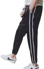 [エンプティオ] ジョガー スキニー パンツ サルエルパンツ メンズ ジョガーパンツ フィットネス アウトドア ジャージ ジム ルーム スポーツ ズボン キャンプ 作業着 部屋着 細身 ミリタリー ロック サルエル ファスナー フィ [ラインブラック] [L]