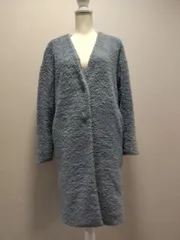 美品　レイビームス　ボアロングコート　ノーカラーコート　ブルー　B31