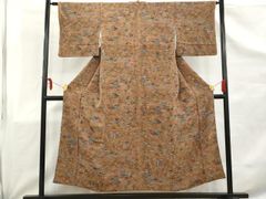 平和屋着物■上質な小紋　風景文　鬼しぼ縮緬　正絹　逸品　AAAT1329gw