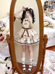 ワンちゃん柄ジャンパースカート！ロリータワンピース お出かけ女子会に最適