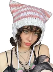 §Ｂｇ３ Bg3 猫耳ニット帽 帽子 サブカル系 y2k 地雷系ファッション(ピンク,  57.0 cm)