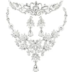 ティアラ ネックレス イヤリング 3点セット ブライダル ジュエリー ミスコン 学祭 発表会 等