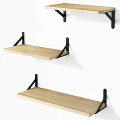 【人気商品】3個セット 壁掛け棚 壁 棚 ウォールシェルフ ラック おしゃれ 天然木製 ウォールラック HASONA 飾り棚 玄関/居間/キッチン/洗面所/寝室 取り付け簡単 ライトブラウン