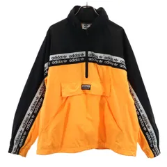 adidas Originals アディダスオリジナルス トレフォイルロゴ ハーフジップ ウインドブレーカー M ネオンオレンジ 裏メッシュ プルオーバー メンズ 古着