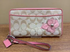 COACH コーチ ラウンドファスナー 長財布 シグネチャー ベージュ ピンク