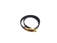 HERMES ブラックレザー ラップブレスレット　ビーアピ　4連 HERMES ブラックレザー ラップブレスレット ビーアピ 4連 HERMES