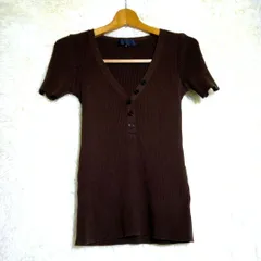 アンタイトル ワールド【2】レディース 半袖 リブニット Vネック ブラウン