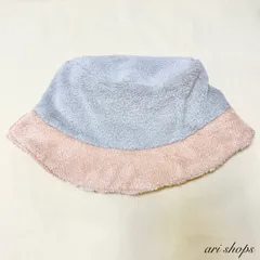 もこもこバケットハット　バイカラー　グレー×ベビーピンク