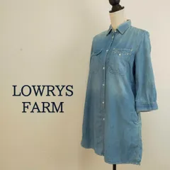 ローリーズファーム LOWRYS FARM 7分袖デニムシャツワンピース色落ちチュニック青ブルーL