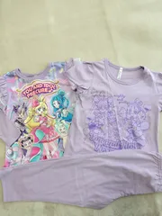 定価3,630円　キミとアイドルプリキュア♪ 天竺薄手　光る2TOPSパジャマ 肩フリル【2781515】ラベンダー