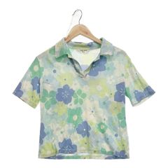 HANAE MORI ハナエモリ M レディース 襟付き半袖Tシャツ　花柄　コットン100%　ポロシャツ 20240619-0021