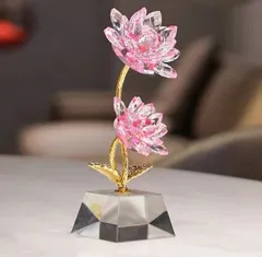 蓮 花 置物 オブジェ クリスタル ピンク ゴールド 金色 透明 黄金 綺麗 金運 開運 運気アップ インテリア 玄関 オフィス 寝室 風水 開運 健康運 出世運 家庭運 家内安全