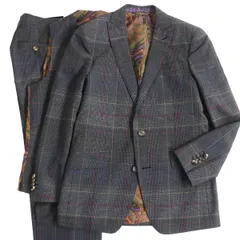 極美品□21AW ETRO/エトロ チェック 裏ペイズリー柄 ウール シングル スリーピーススーツ セットアップ グレー系 44 イタリア製 正規品のサムネイル