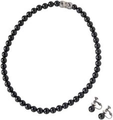 IWASA Natural Jet Necklace and Earrings Set (2074) (Iwasa Jet Magnetic Necklace, Funeral, Memorial Service, Mourning, Formal Jewelry Set, Wedding, Funeral Accessories, Morning Jewelry)