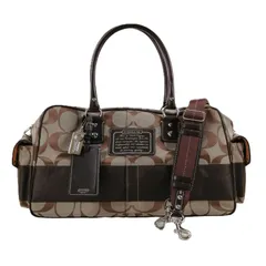 【美品】COACH コーチ F77179 デカシグネチャーストライプ 2way レザーボストン BAG 斜め掛けバッグ 鞄 旅行用 (#DX36E)