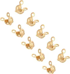 UNICRAFTALE 約100個 内径3mm カシメ玉 304ステンレス ビーズ ボールチップ つぶし玉 カロット エンドパーツ ヒモ留め 結び目カバ エンドビーズ ターミネータ メタルパーツ 金具( ゴールド#1-100個,  3mm)
