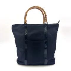 GUCCI バンブー トートバッグ レザー×ナイロン ブラック ハンドバッグ シルバー 00037540508のサムネイル