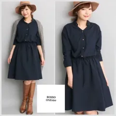 【美品♪】ROSSO サテンスエードスタンドカラーワンピース \15,400 FREE SIZE 長袖　ワンピース B058