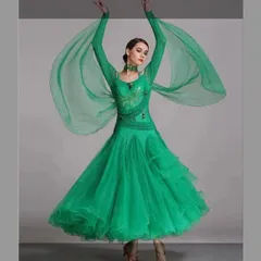 社交ダンス衣装 Mサイズ グリーン 緑 モダンドレス 練習着 社交ダンス競技用のドレス