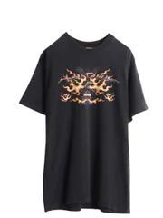 【お得なクーポン配布中!】 00s ハーレー ダビットソン 両面 プリント Tシャツ メンズ L オールド オフィシャル バイク イーグル ファイヤー イラスト グラフィック 黒