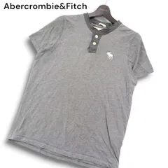 Abercrombie&Fitch アバクロンビー＆フィッチ 刺繍★ 半袖 ヘンリーネック カットソー Tシャツ Sz.XL メンズ グレー 大きい