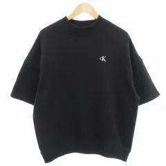 カルバンクライン CALVIN KLEIN Relaxed Fit スウェット トレーナー カットソー 裏起毛 ロゴ 刺繍 半袖 S 黒 ブラック /VU● 0115