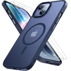 Miracase いphone14 ケース【Magsafe対応・米軍規格】耐衝撃iPhone14 ケース 【強化フィルム2枚】黄ばみ防止、傷防止 、薄くて肌に優しいデザイン、マット、フロスト、半透明、ネイビーブルー 0