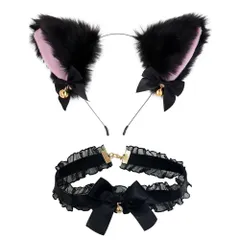 【新着商品】2点セット 鈴付き リボン付き かわいい カチューシャ ねこ耳 ねこみみ 黒猫 猫耳 ふわふわ コスプレ 仮装 HJERBOF] 小物 ヘアアクセサリー ヘッドバンド [ZUNNY イベント 学園祭 ハロウィン