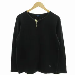 バーバリーブルーレーベル BURBERRY BLUE LABEL ヘンリーネックカットソー Tシャツ ロンT ロゴ刺繍 ノバチェック切替 長袖 M 紺 ネイビー /FT