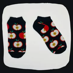 カットりんご ブラック くるぶしソックス 厚手 #319