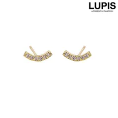 ピアス レディース シンプル 上品 小ぶり 華やか 14KGP 金メッキ CZ キュービック ジルコニア ストーン パヴェ カーブライン スマイル ルピス v1359