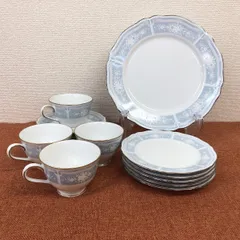 【値下げ】Noritake ノリタケ レースウッドゴールド カップ＆ソーサー 4客 レースウッドシルバー プレートセット 計14点セット　(★)
