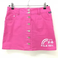 【美品】フィラゴルフ スカート ピンク 白ステッチ ストレッチ ロゴプリント 内側インナーパンツ  レディース L ゴルフウェア FILA GOLF