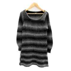 ミッシェルクラン MICHEL KLEIN ニットワンピース ミニ丈 長袖 ラウンドネック グラデーション ボーダー柄 ウール混 38 グレー 黒 /SY3