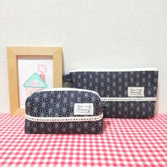 ポーチ（和柄＊麻の葉模様＊紺色）