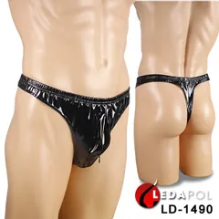 Tバック メンズ エナメル 光沢 シャーリング 男性下着 メンズビキニ メンズショーツ メンズ下着 男性ショーツ 男性用インナー ジッパー前開き穴あき 穴開き セクシー極小過激パンツ衣装ボンテージ 黒ブラック 大きいサイズSMサイズLサイズ★2