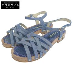 CHANEL シャネル 美品 デニム ストラップ サンダル レディース ブルー 36 18C G33536 36