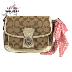 COACH コーチ シグネチャー スカーフ付き ベージュ シルバー金具 キャンバス/レザー ショルダーバッグ ポシェット 斜め掛け可能 401706【中古】