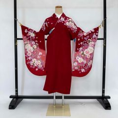 二尺袖 単品 卒業式着物 赤 anan 裄69cm LLサイズ  袴用着物 化繊 中古 4523