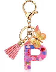 在庫処分　[Looking] 女性 キーホルダー 可愛い おしゃれ アルファベット キーリング ピンク イニシャル文字 リールストラップ タッセル付き 財布 バックパック用 チャーム