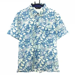 【超美品】ティゴラ 半袖ポロシャツ ブルー×白 花柄 胸ポケット 刺しゅう  メンズ LL ゴルフウェア TIGORA