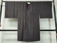 平和屋着物＃道行コート　お召地　草花間道　ロング丈　正絹　逸品　未使用　CAAT0473dy